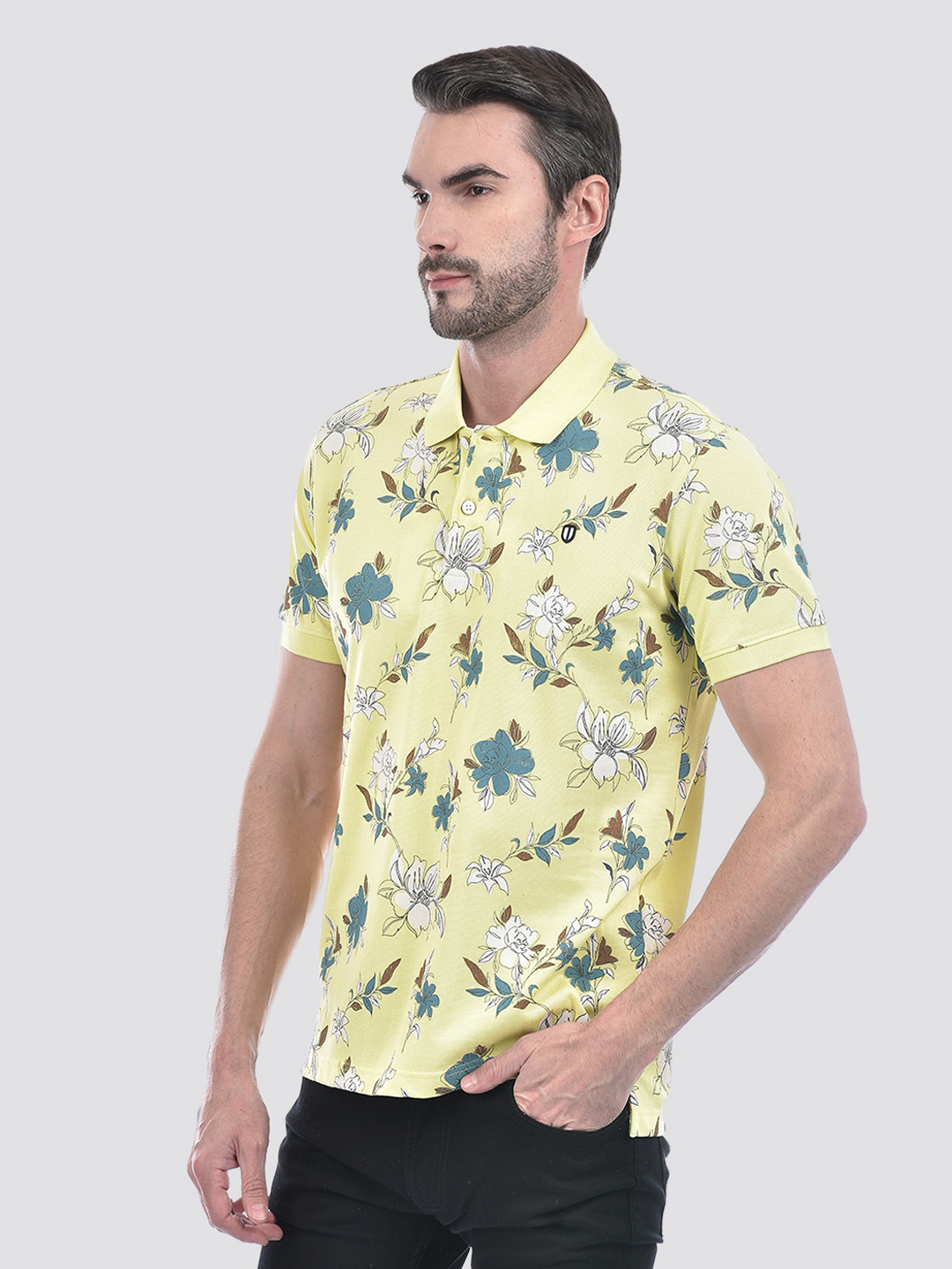 Numero Uno Men Floral Print Yellow T-Shirt